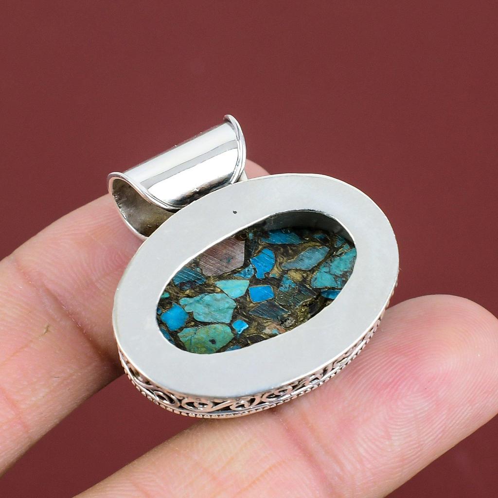Copper Chrysocolla Pendant 925 Sterling Silver Pendant Handmade Gemstone Pendant Vintage Jewelry Gifts For Her Unique Pendant Silver Jewelry