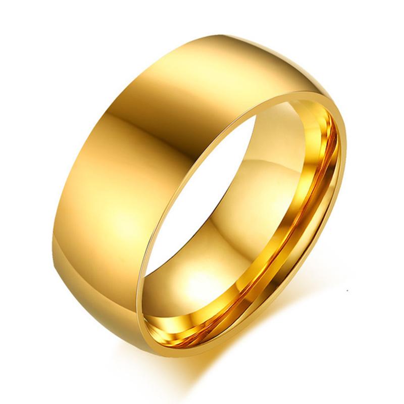8mm Fashion Gold Color Stainless Steel Ring Smooth Surface Classic Engagement Anel  for Male Wedding Bands Gift Wholesale