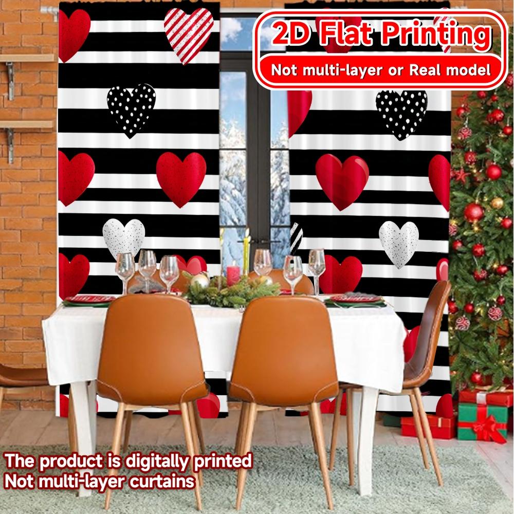 Flat Printing Heart Stripes Popular Curtain Cloth Versatile Polyester Curtains Room Decor Living Office Set Of 2 Made Washable Great Ready