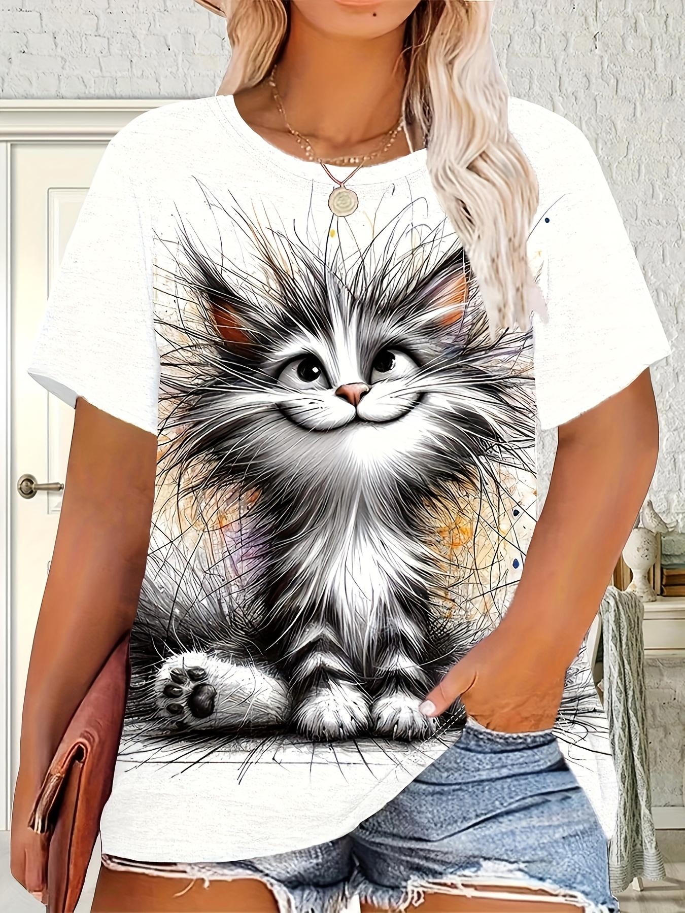 Summer Plus-Size Women S 3D Printed Cartoon Naughty Kitten S дубильная кора