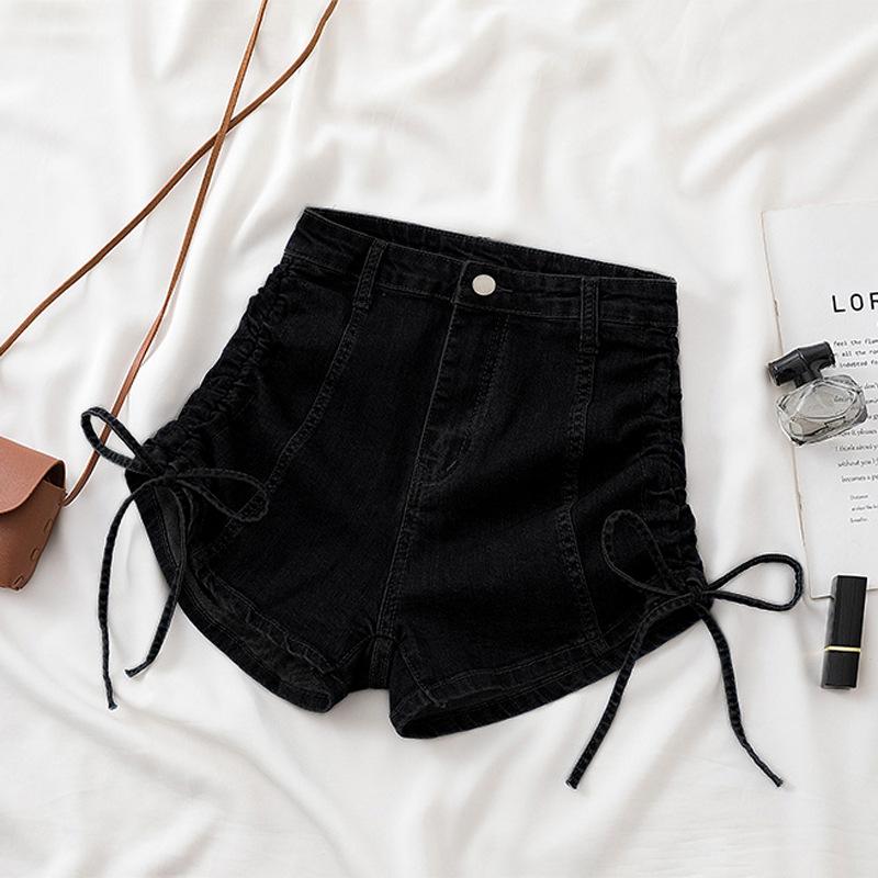 

Удобные узкие модные и универсальные джинсовые шорты с завязками на шнурке, женские летние прямые эластичные облегающие брюки А-силуэта с высокой талией и широкими штанинами 2XL чёрный