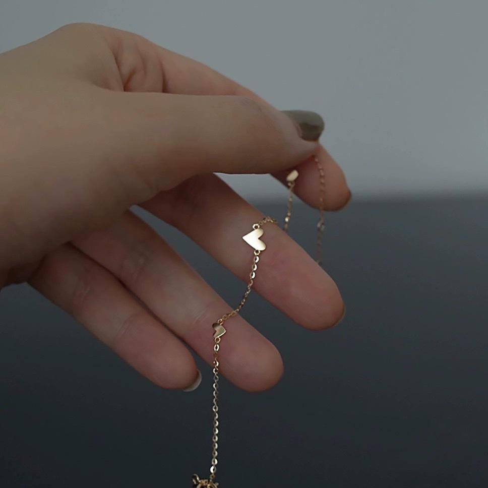 S925 Sterling Silver Simple Small Heart Bracelet Female Simplicity Fashion Cuteness Gradient Peach Heart Japanese Bracelet