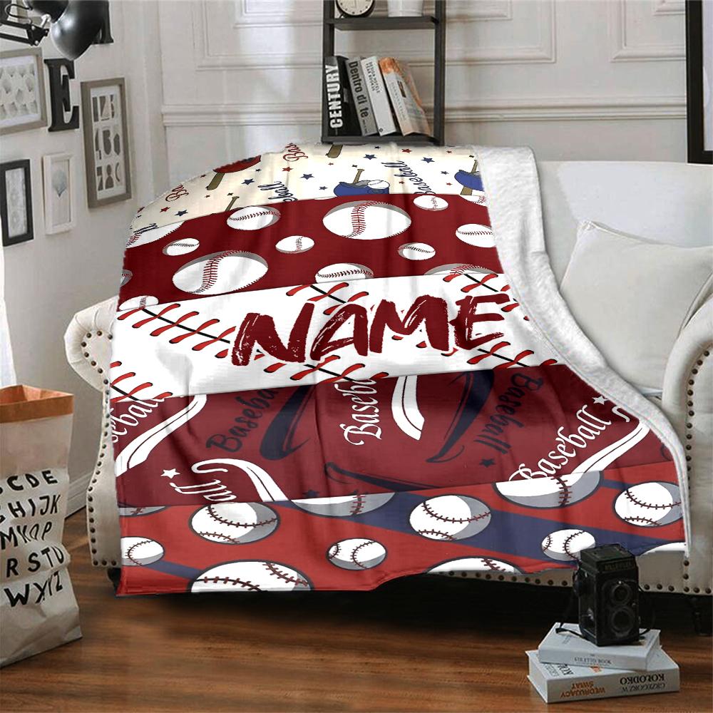 Custom Name Baseball Theme Printed Blanket - Perfect for Couch, Bed, Travel & Outdoor Use | Machine Washable, Cozy & Durable.