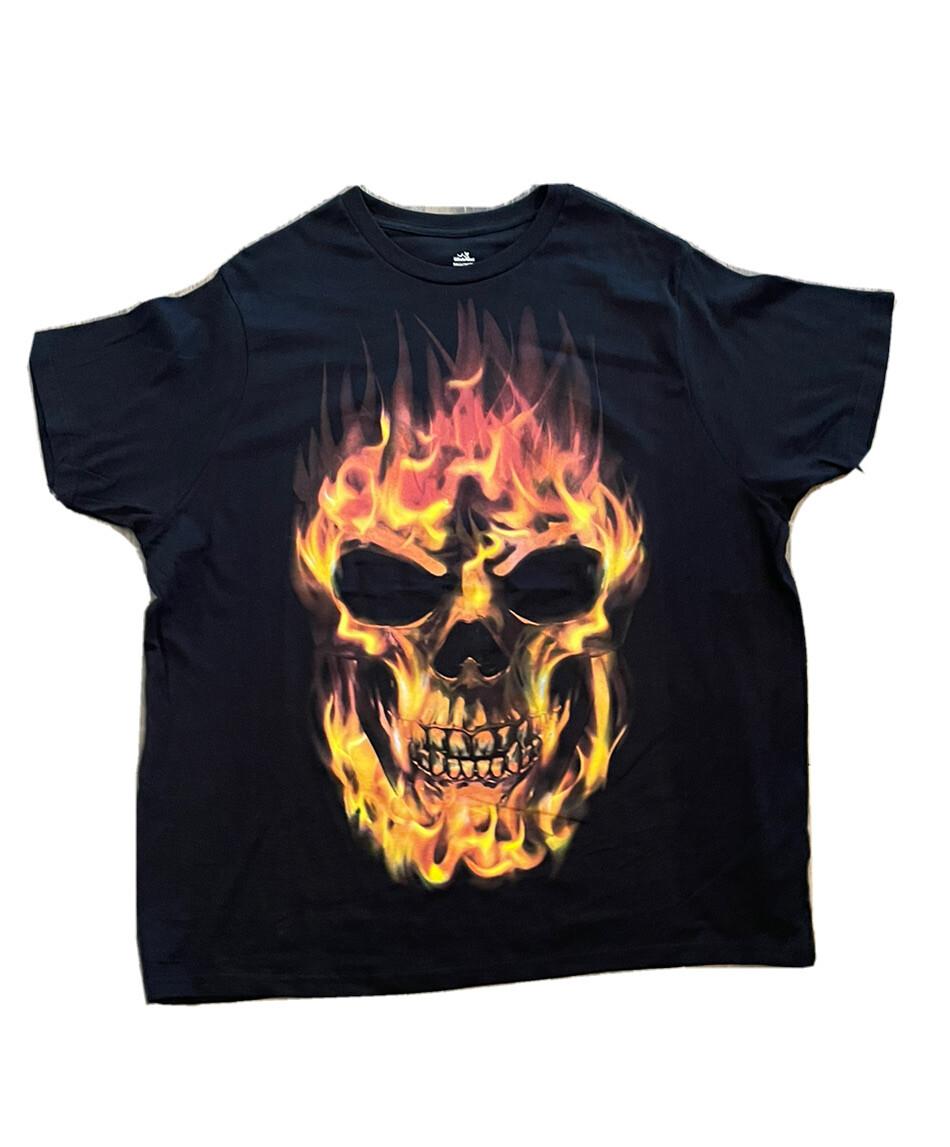 Halloween T-Shirt Skull Fire Face Humor Men Shirt Size 2XL S разноцветный