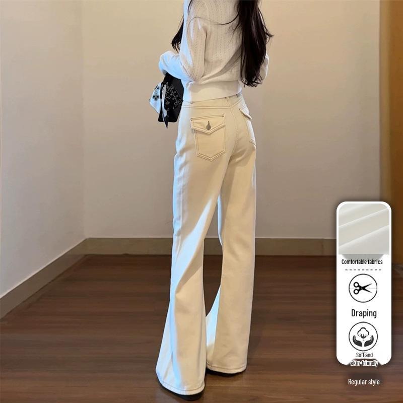 Off-White Velvet Micro-Flare Jeans Women s 2025 Autumn/Winter Slimming Straight Leg Pants Small