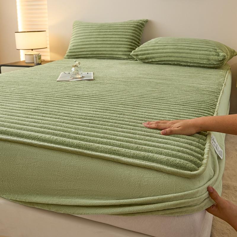 

Fluffy Plush Fitted Bed Sheet with Elastic Band Solid Color Mattress Protective Cover Thick Bedspread for Single Double Bedsheet 48X74CM pillowcase-2