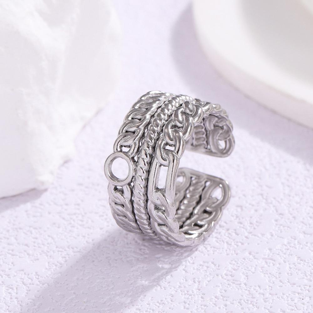 Stainless Steel Adjustable Hollow Ring - European & American Fashion