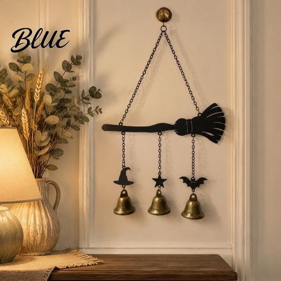 Holiday Party Supplies Halloween Witch Broom Wind Chime, Decorative Hanging Iron Chime Metal Bell for Indoor Outdoor Garden Patio Porch