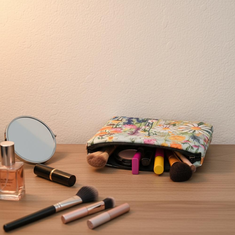 Make-up-Tasche mit großer Kapazität Tragbare Aufbewahrungstasche für Damen-Toilettenartikel Floral Doppelseitig bedrucktes Make-up-Etui Reise-Organizer Handtaschen-Aufbewahrungstasche