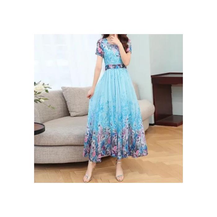 Elegantes Sommerkleid mit U-Ausschnitt, hoher Taille und A-Linie für Frauen mittleren Alters