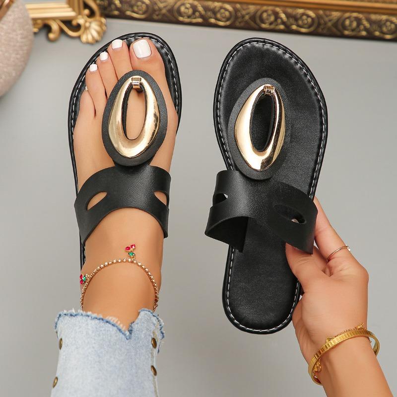 Large size summer new fashion casual metal buckle toe flip-flops shoes women's