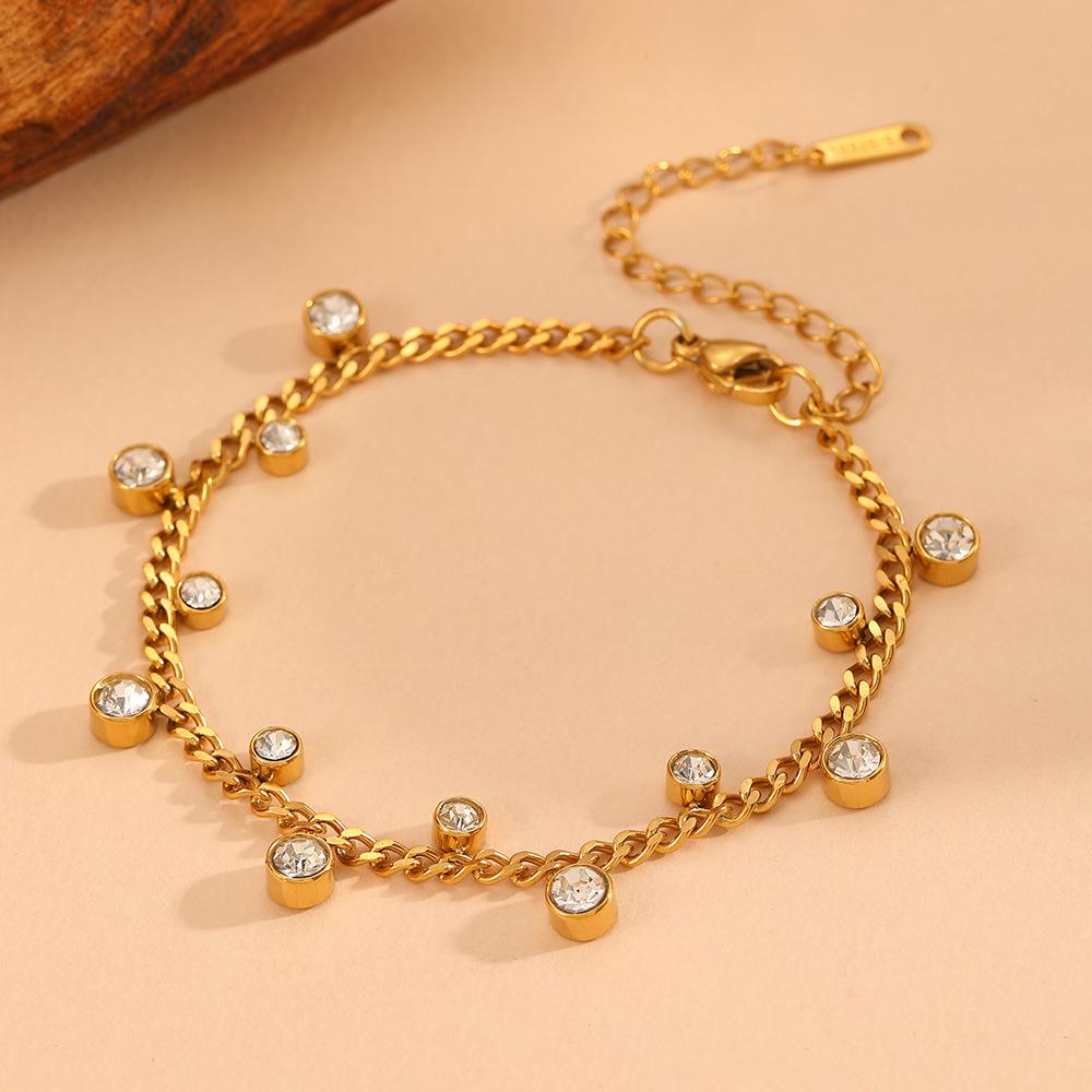 18K Gold Irregular Zirconia Cross Pendant & Titanium Steel Jewelry Set