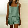 Women's Linen Two Piece Set Side Slit Square Neck Tank Top and Elastic Waist Shorts Summer Casual Outfit Lightweight Breathable Fabric