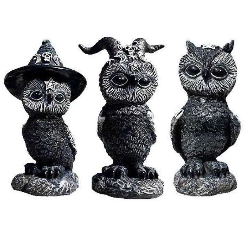 Halloween Ornaments Magic Owl Resin Crafts Independent Standing Animal Sculpture Window Home Desktop Decorations