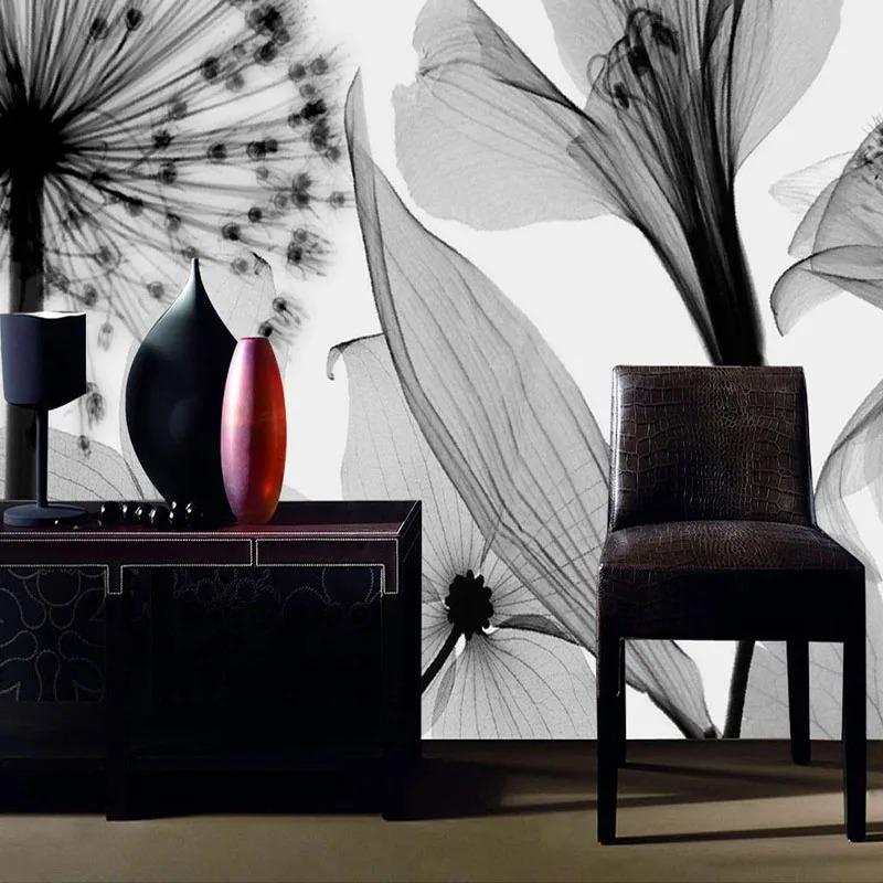 Modern Hand Painted Wallpaper Black And White Dandelion Flowers Mural 3d Abstract Living Room Wall Painting