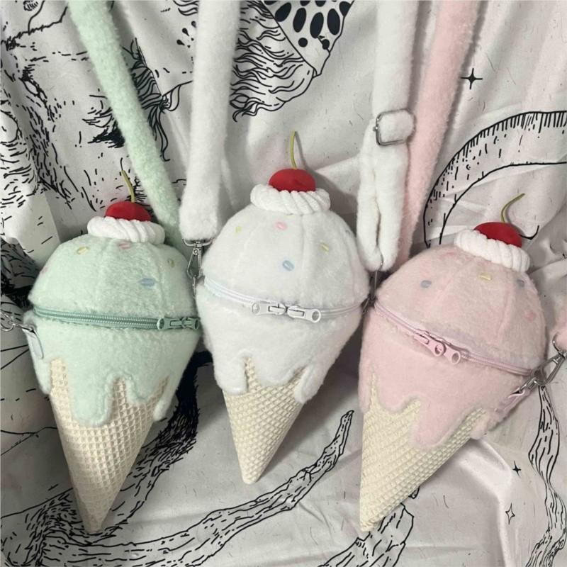 JIAERDI Japanese Kawaii Fluffy Ice Cream Shoulder Bag Women Lolita Sweet Cute Crossbody Purse Lightweight Ladies Petite Chic