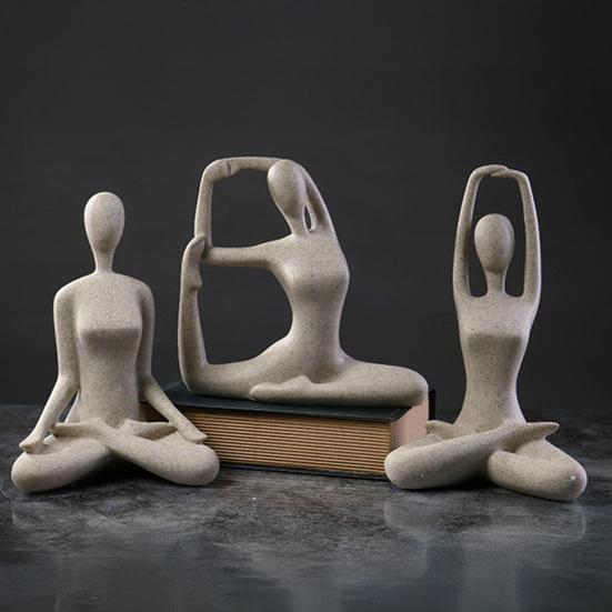 Scultura Zen Yoga, Statuetta Meditazione in Resina con Texture di Arenaria, Decorazione Astratta Posa Yoga per Soggiorno e Libreria, Regalo Accessori per la Casa