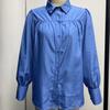 Solid Color Loose Button-Down Shirt with Pleated Lantern Sleeves