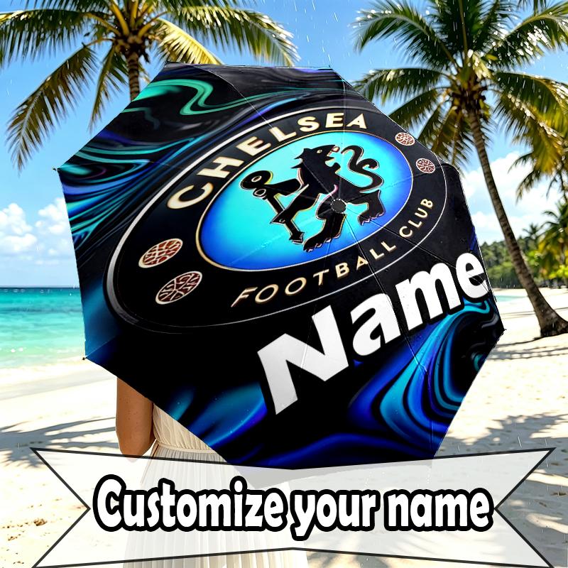 Custom Name Personalized Football Club F.C Print Umbrella, Auto Open Close, 8‑Rib Sturdy Frame, Commute Camping Hiking Use, Birthday Gift