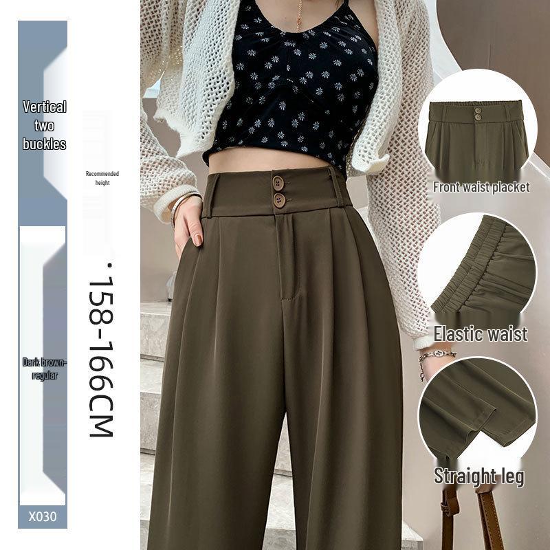 

Женские темно-коричневые брюки от костюма с высокой посадкой и широкими штанинами - Коллекция весна/лето 2025 L