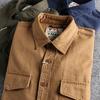 Fashion Solid Color Cotton Wash Long Sleeved Shirt Men's Double Pockets Retro Casual Youth Jacket Thin Coat