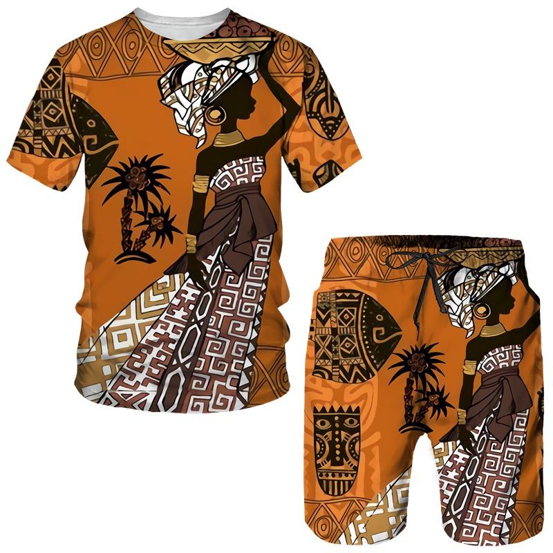 Africké dívky 3D potisk etnický styl dětské soupravy módní trička plážové šortky trička topy vintage chlapci dívky sportovní oblečení obleky