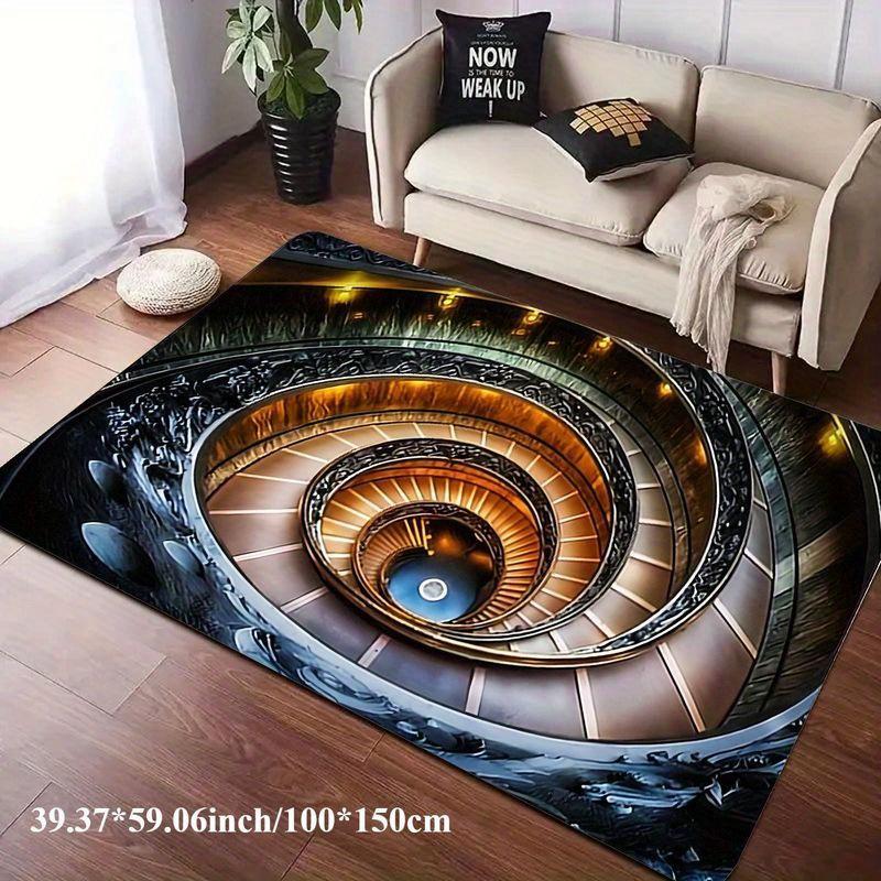 Flannel Printed Spiral Staircase Rug 3D Art Design Soft Fleece Floor Mat Living Room Carpet Modern Decor Illusion Rugs