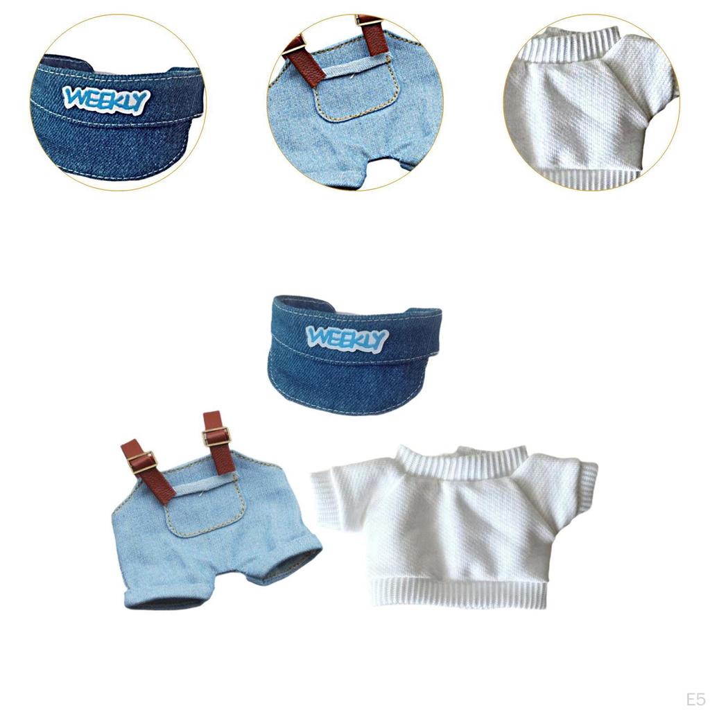 15 cm 17 cm Ubrania dla lalek pluszowych Outifity Kreskówkowe rekwizyty do zdjęć Ogrodniczki i kapelusz Dziewczynka