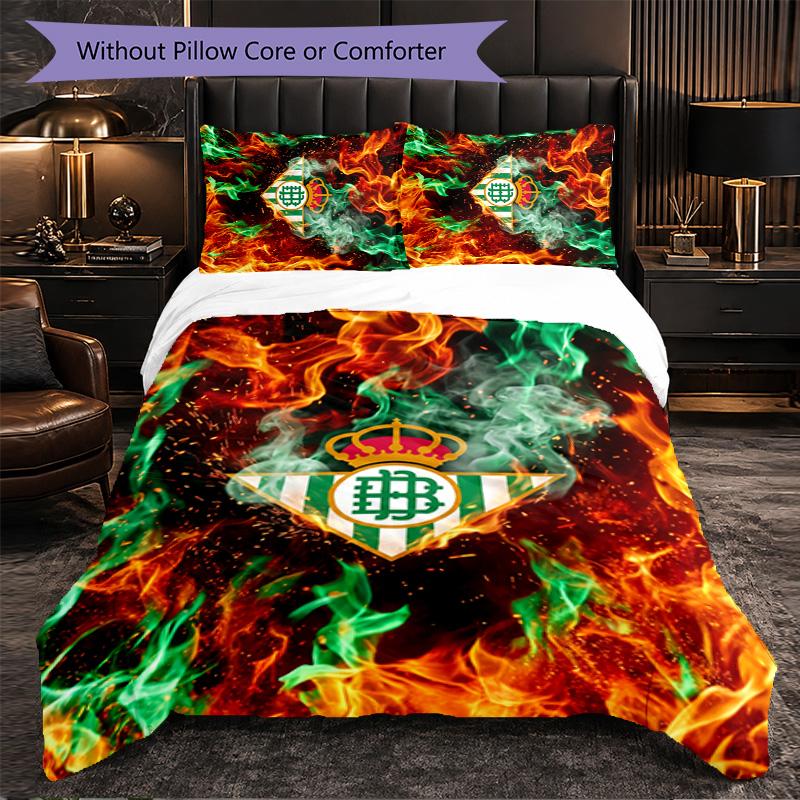 Real Betis Fußball 3-teiliges Bettwäsche-Set Weiches Bettbezug-Set mit Kissenbezügen Bedrucktes Schlafzimmer-Deko-Set für Zuhause