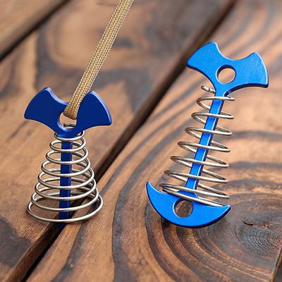 5 Pcs Spring Fishbone Deck Pegs Tent Stakes Awning Anchor Wind Rope Buckle with Carabiner Deck Fixed Nails Camping Tent Hooks