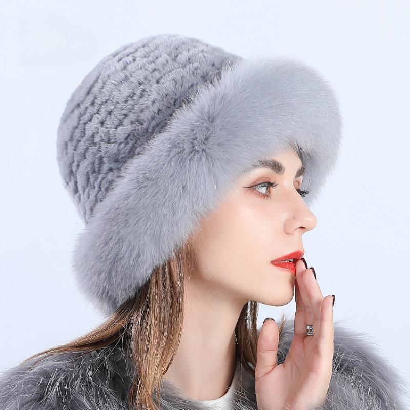 Pălărie Femeie Iarnă Rex Iepure Blan Tesut Blana Vulpe Pălărie Pescar Pălărie Iarnă Căldură Pălărie de Blană