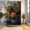 Lakefront Cabin Sunset Waterproof Shower Curtain for Bathroom Decor with Plastic Hooks