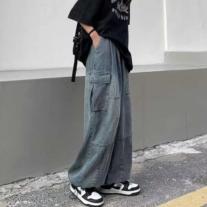 Men's Spring and Autumn Handsome Hip-hop Work Pants Teenager Mid-waist Loose Retro Jeans
