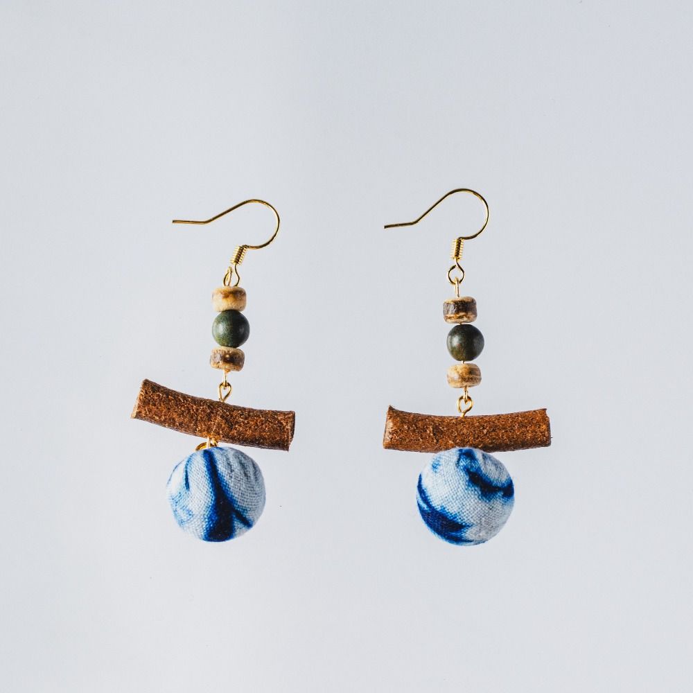 Textured Wood Beads Earring Drop Chinese Vintage Eardrop Unique Tie-Dye Earrings  Women