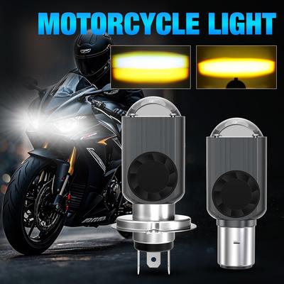 1 szt. Żarówki LED H4 dwukolorowe do reflektora motocyklowego BA20D z wentylatorem światło Hi/Lo 15W 12000LM 12V lampa przeciwmgielna skuter żółty biały 3000K 6000K akcesoria motocyklowe