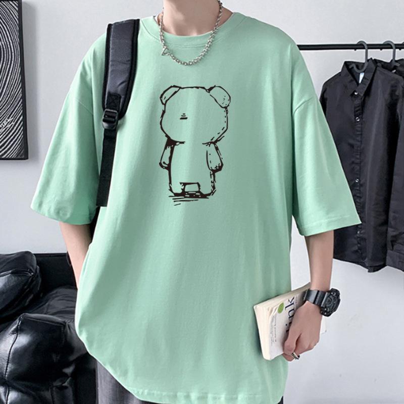 Little Bear Men's Oversized Tee 100% Cotton Drop Shoulder Streetwear T-Shirt