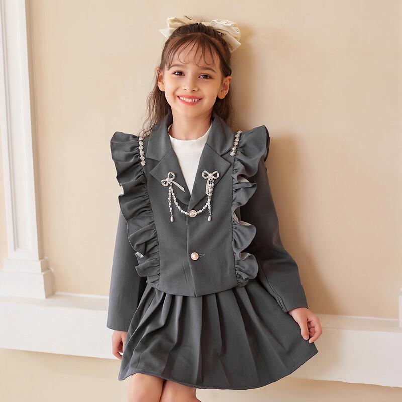 Completo blazer con ruches e gonna plissettata da bambina Montagut