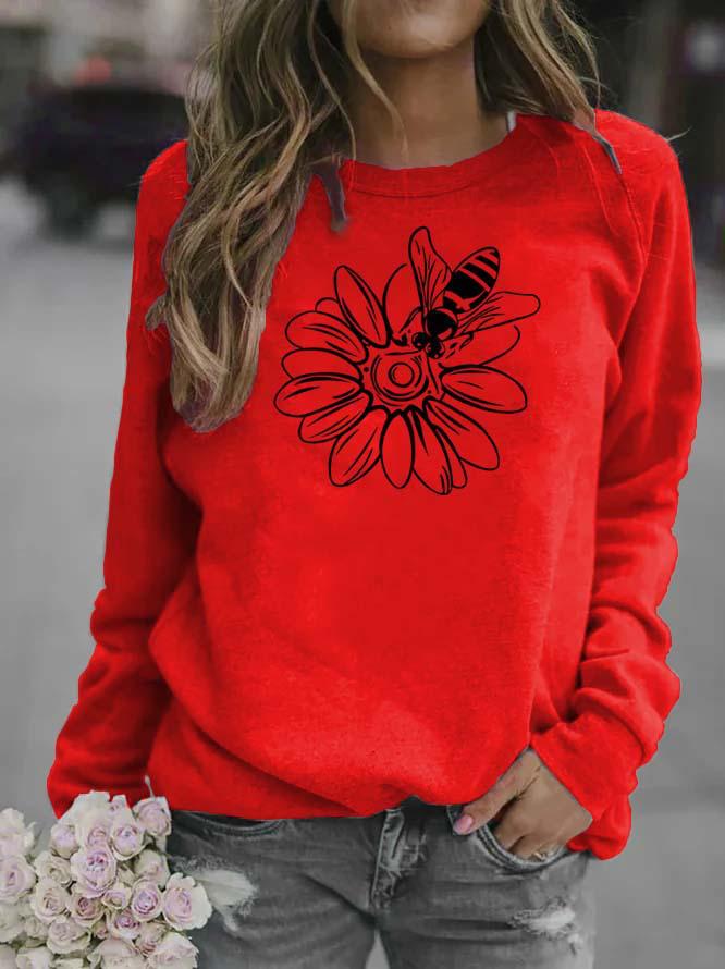 Sunflower Print Round Neck Women's Hoodie