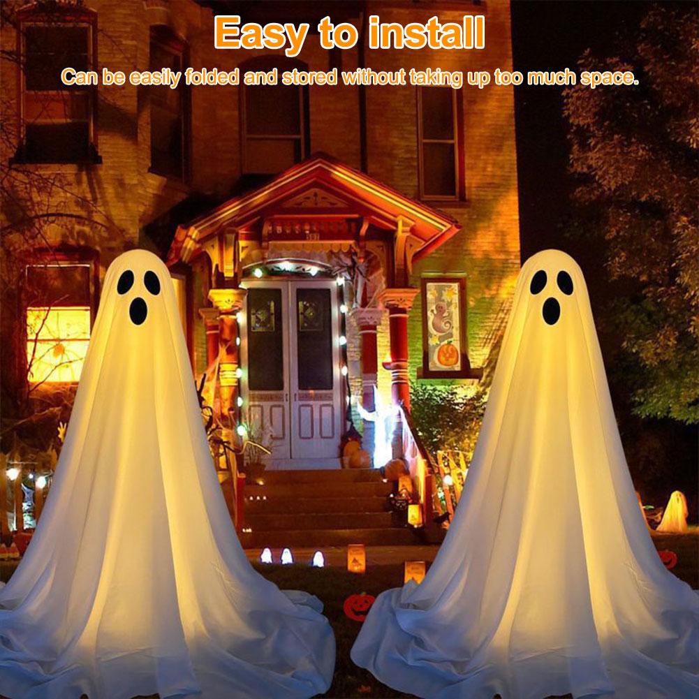 Spooky Ghost Decor Halloween Decorations Scary Standing Ghost Props with LED String Lights Outdoor Garden Yard Lawn Home Decor