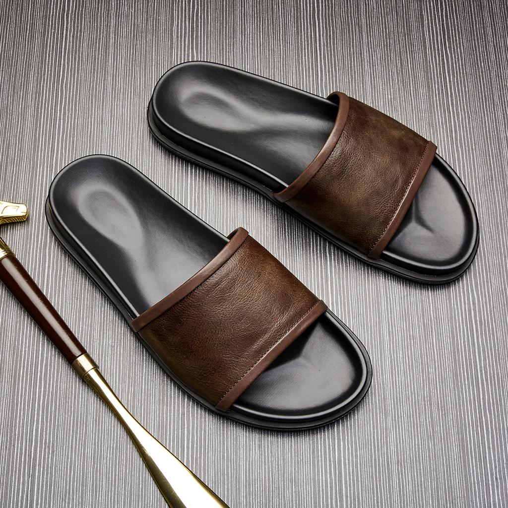 Fashion Top Quality Men Genuine Leather Slippers 2025 Summer Casual Comfortable Shoes Luxury Men Handmade Sandals Shoes