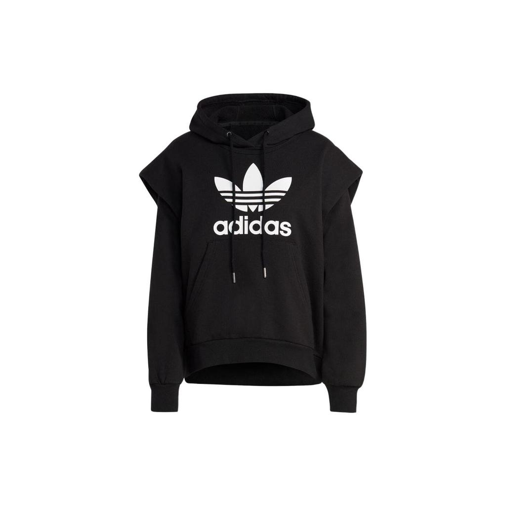 Adidas Originals Trefoil Logo Print Hoodie With Drawstring Women Tops Black IC5576