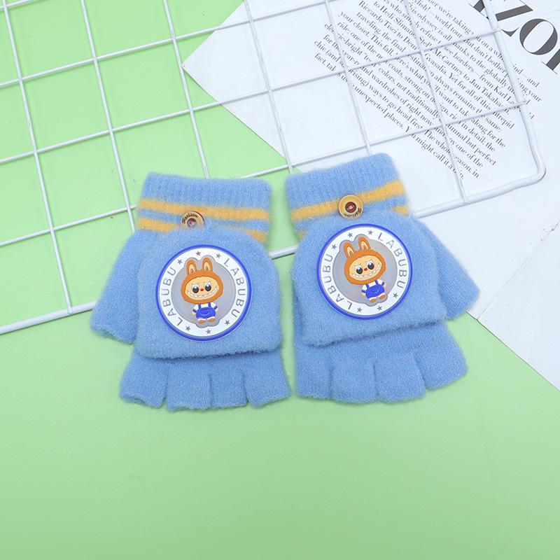Children's Winter Wool Flip-Top Gloves - Warm, Cartoon Design for Elementary Boys & Girls
