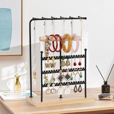 5-layer Iron Necklace And Earring Storage Rack Disassembled Inner Box Wooden Bracelet And Bracelet Rack Jewelry Display Rack