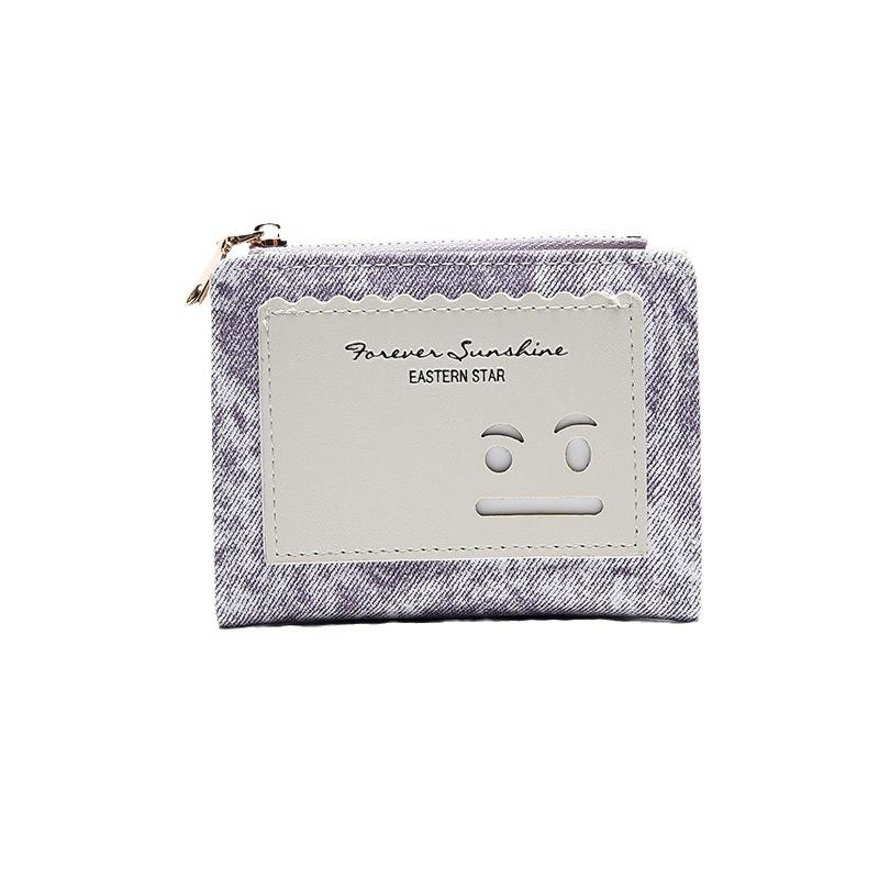 New short wallet female smiley face denim simple large capacity change bag card bag WaIIet