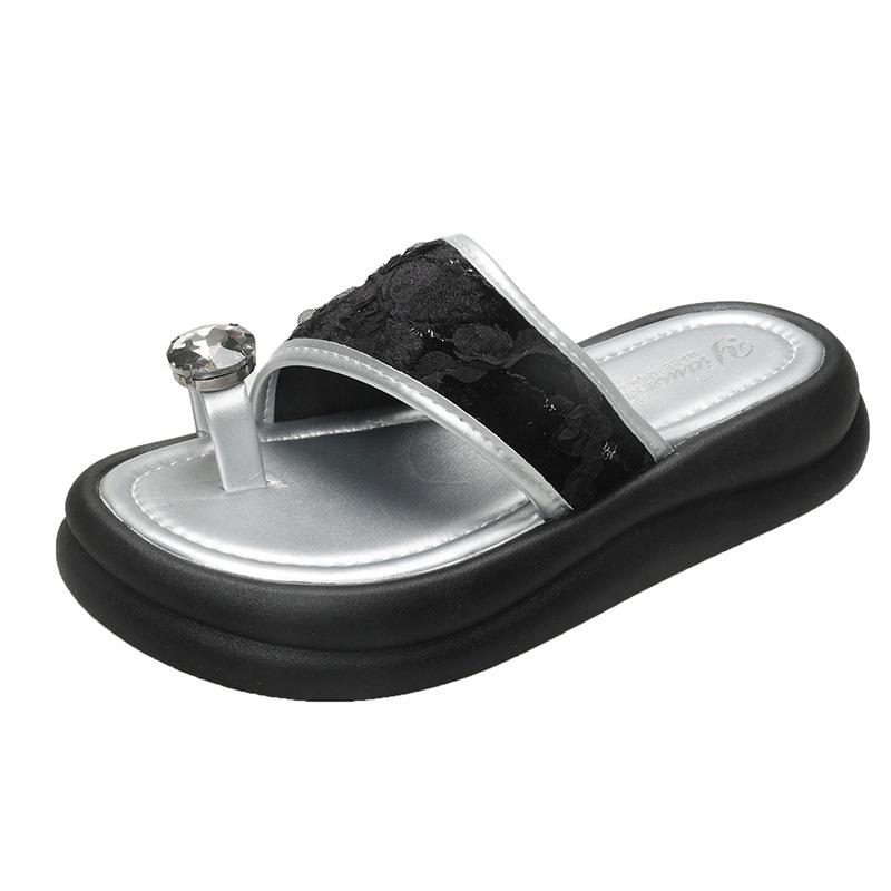 Casual, fashionable and comfortable one-word drag women's 2025 summer new thick-soled heightening toe slippers women wear sandals tide