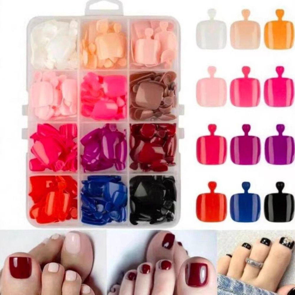 96/144/288 Pcs Artificial Fake Toenail Short Square Foot Nail Art Tips Foot Extension