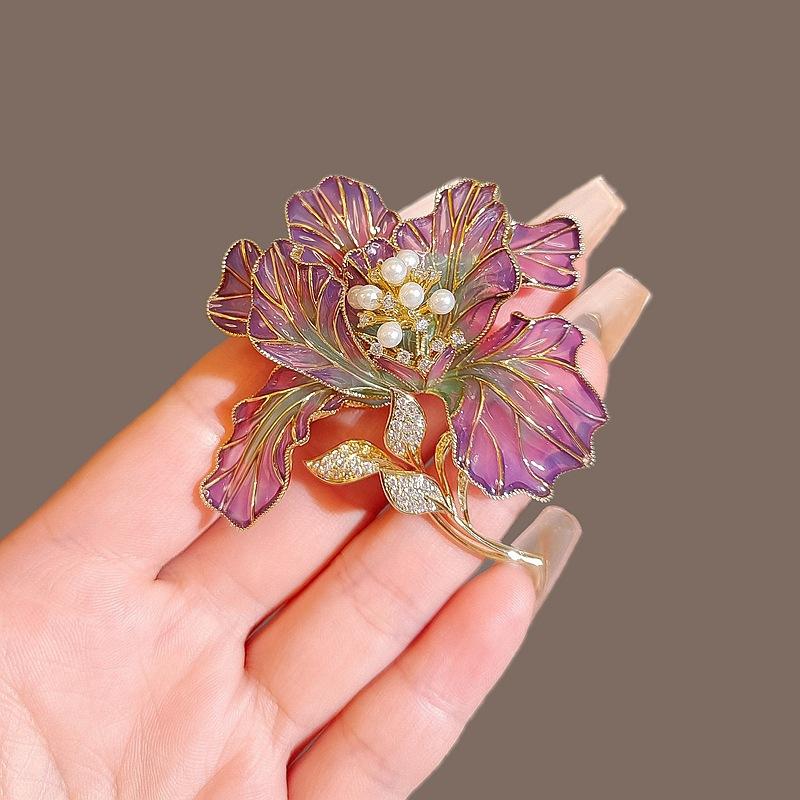 Ancient style auspicious clouds peony flower brooch elegant temperament high-end fashion corsage cheongsam Hanfu suit pin accessories