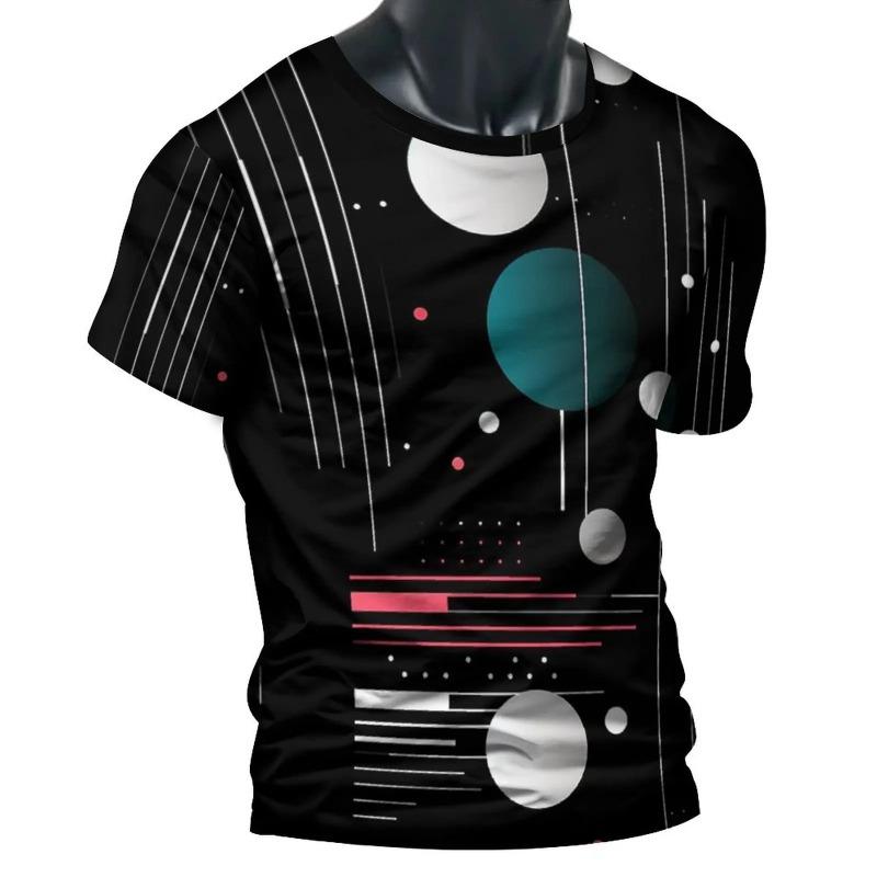 Summer Men's T-shirt Short Sleeved Top with Fashionable Lines 3D Printed Street Dance O-neck Pullover for Men Shirt