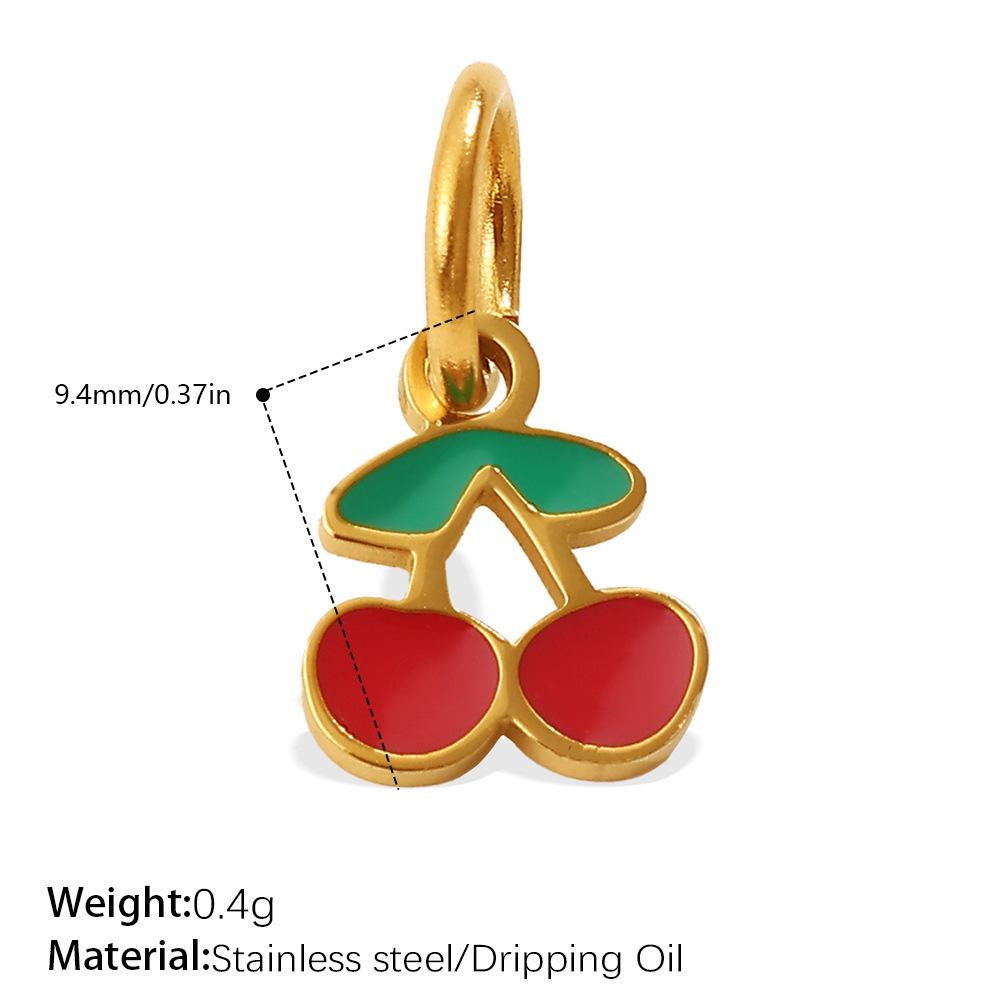 New Sweet Red Cherry Enamel Stainless Steel DIY Fruit Bracelet Necklace Pendant