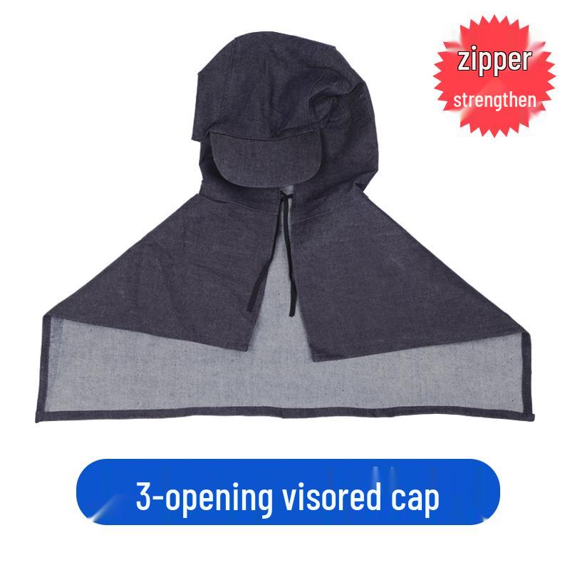 Unisex Durable Denim Summer Hood with Removable Shawl for Industrial Work